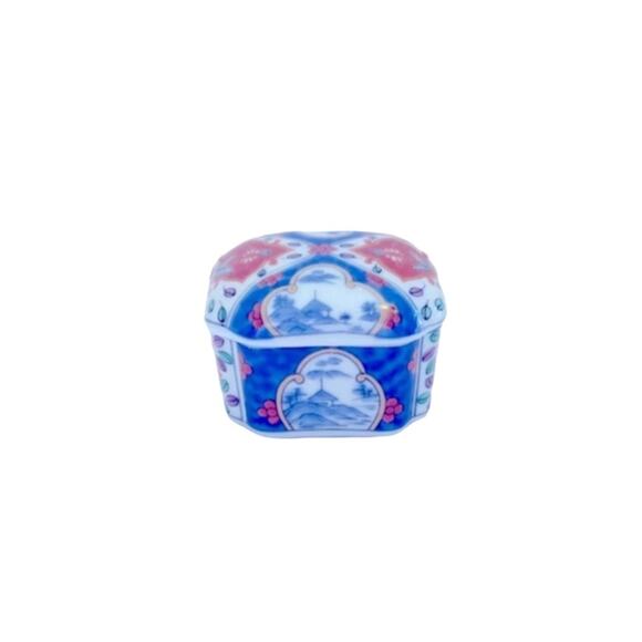 Vintage Takahashi Scenic Imari Porcelain Trinket Box Lid Japan Jewelry - Picture 1 of 9